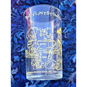 Vintage 1964 The Flintstones Juice Glass Dino Imprint on Bottom Yellow Design